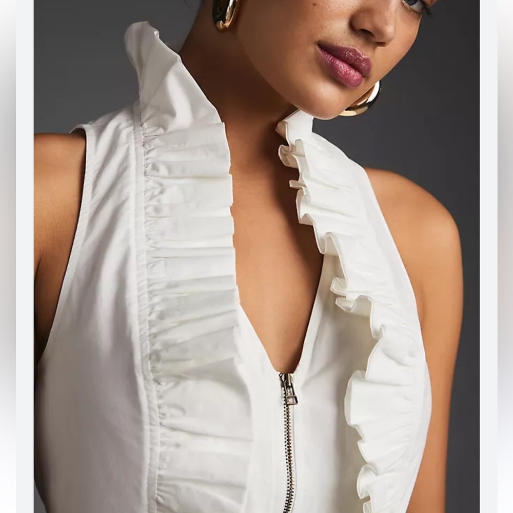NWT Maeve anthropologie white ruffle sleeveless blouse size xxs